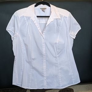 H&M pink/white fine stripe short sleeve button ⬇️